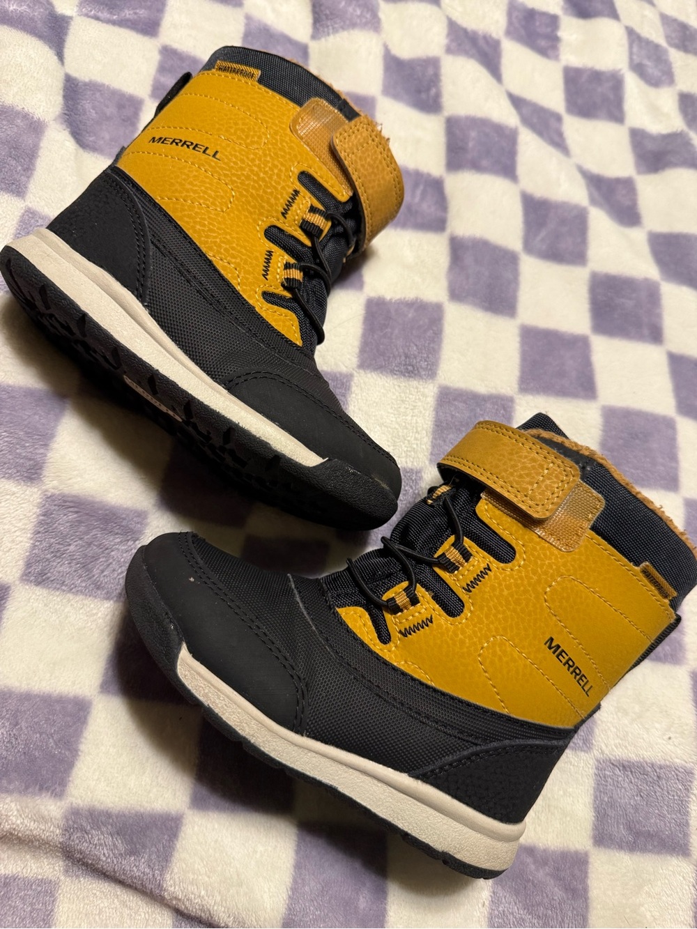 Merrell Kids Yellow and Black Winter Boots with Hook-and-Loop Strap